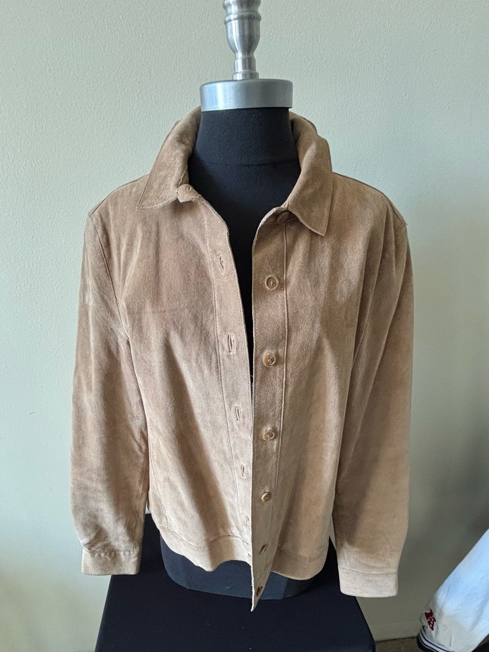Genuine Suede Leather Button Up Shacket Camel Tan Neutral XL